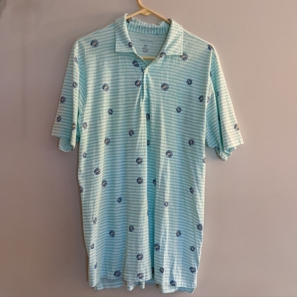 B Draddy Polo Shirt Striped Flowers Medium - Picture 1 of 6